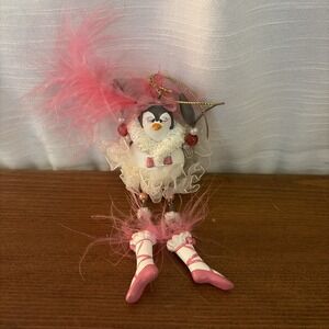 Fancy 6" Pink Feather Beaded Penguin Lady Christmas Ornament
